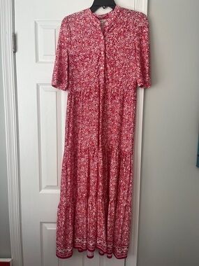 Max Studio Red Floral Button-Down Maxi Dress